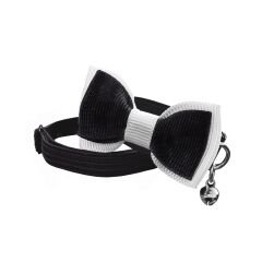 Markapet Papyonlu Elastik Örme Kedi Tasması 18,5 cm-29 cm Siyah