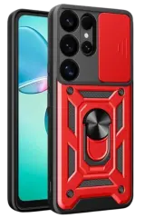 Newface Samsung Galaxy S25 Ultra Kılıf Pars Lens Yüzüklü Silikon - Kırmızı