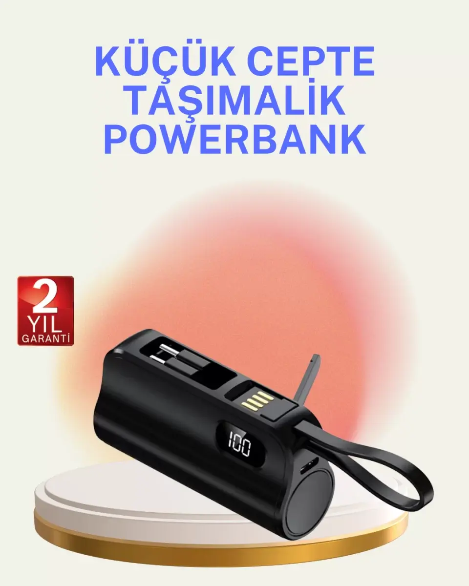 Dahili Konektörlü 20w Hızlı Şarj Mini Taşınabilir Powerbank
