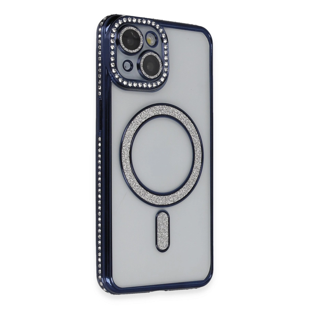 İphone 14 Kılıf Joke Simli Magneticsafe Kılıf - Lacivert