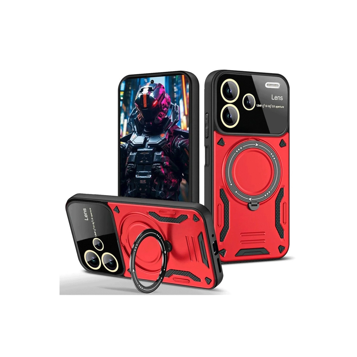 Xiaomi Redmi Note 13 Pro Plus Joy Lens Standlı Kapak - Kırmızı