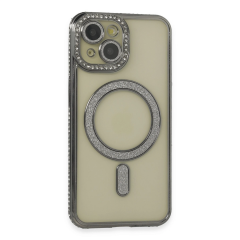 İphone 14 Kılıf Joke Simli Magneticsafe Kılıf - Gri