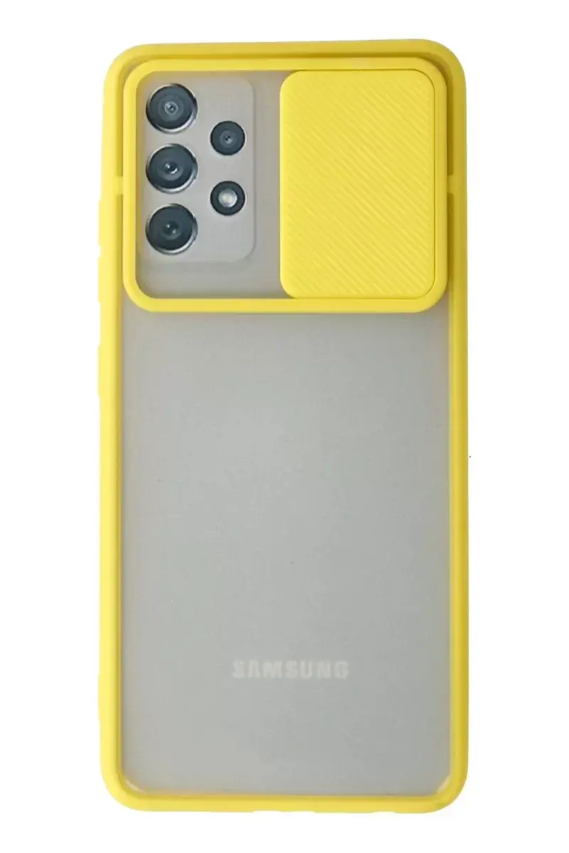 Newface Samsung Galaxy A52 Kılıf Palm Buzlu Kamera Sürgülü Silikon - Sarı