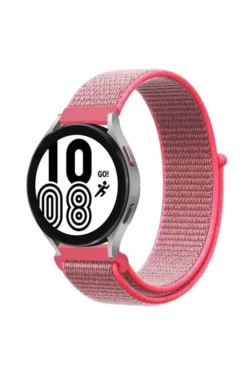 Newface Samsung Galaxy Watch 4 Hasırlı Cırtcırtlı Kordon - Pembe