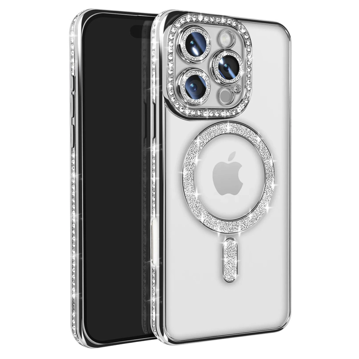 İphone 16 Pro Max Kılıf Joke Simli Magneticsafe Kılıf - Gümüş