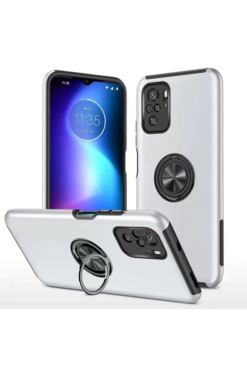 Newface Xiaomi Poco F3 Kılıf Elit Yüzüklü Kapak - Gümüş