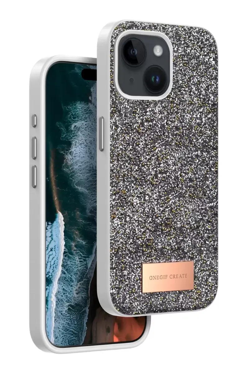 Onegif Apple İphone 14 Bright Simli Kapak - Gümüş