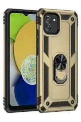 Newface Samsung Galaxy A03 Kılıf Sofya Yüzüklü Silikon Kapak - Gold