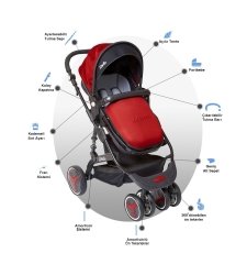 Joell Truva Travel Sistem Bebek Arabası Siyah Bordo