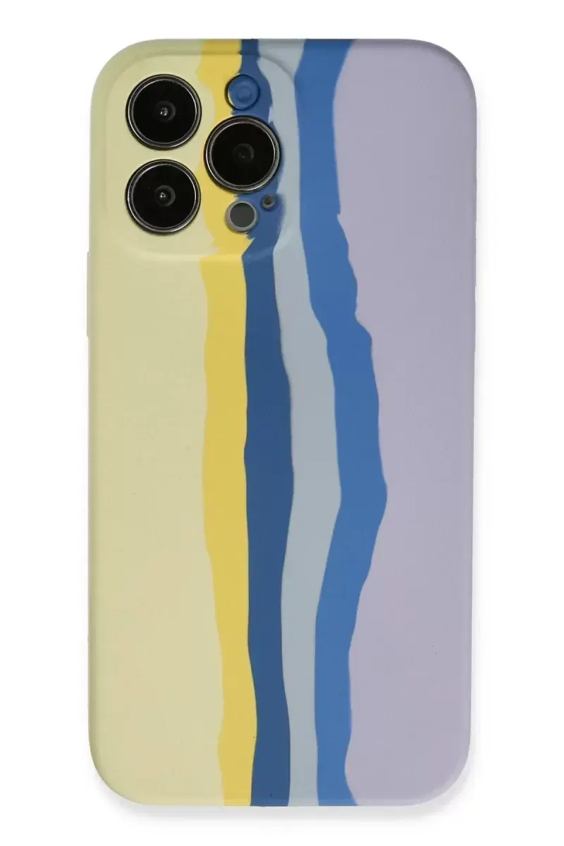 Newface İphone 13 Pro Kılıf Ebruli Lansman Silikon - Sarı-lila