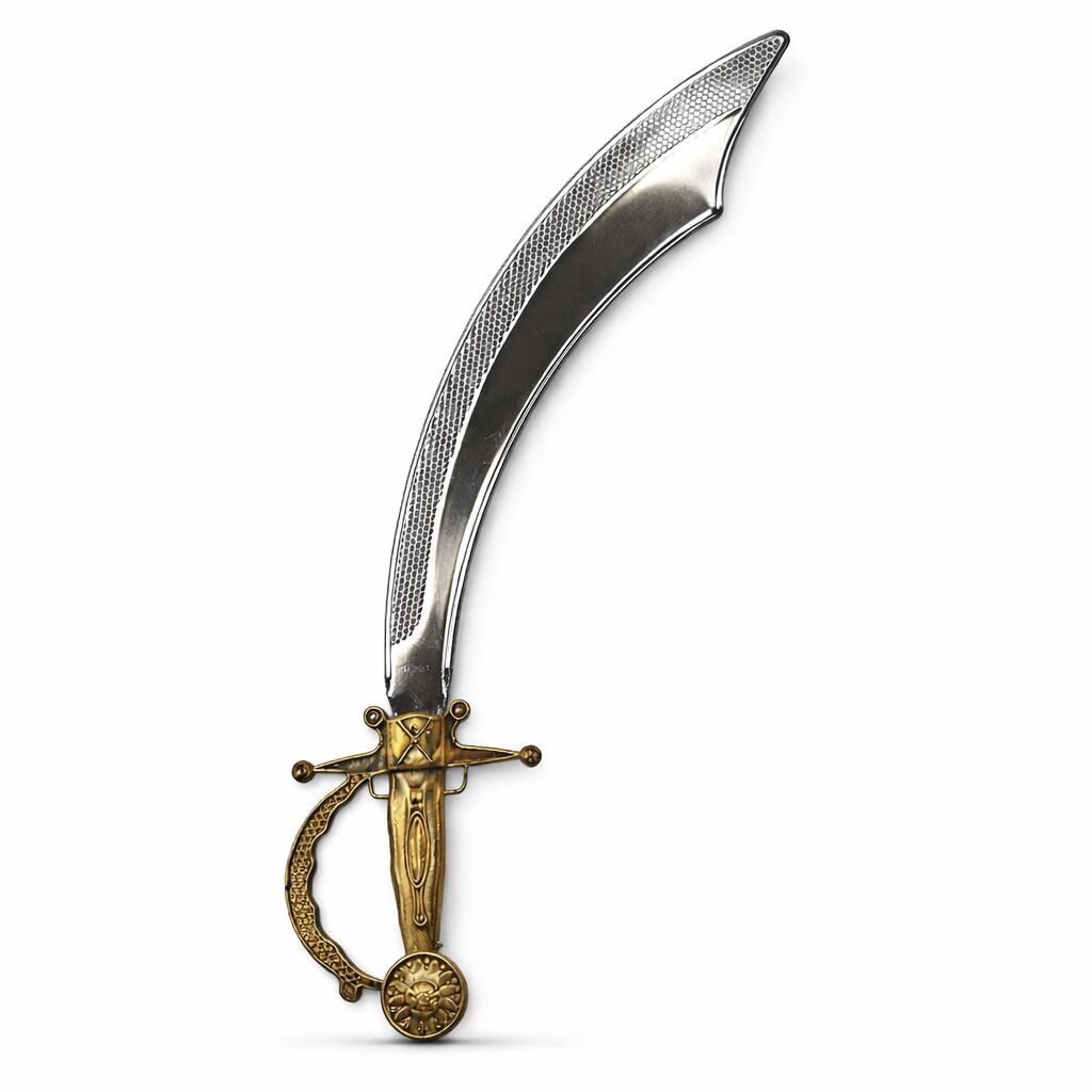 Parlak Metal Görünümlü Eskitme Kabzalı Plastik Korsan Kılıcı - 45 Cm