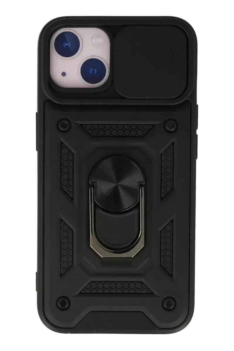 Newface İphone 13 Kılıf Pars Lens Yüzüklü Silikon - Siyah