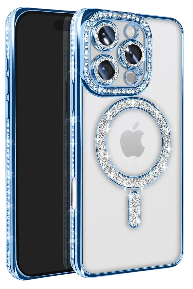 Newface İphone 16 Pro Max Kılıf Joke Simli Magneticsafe Kılıf - Mavi