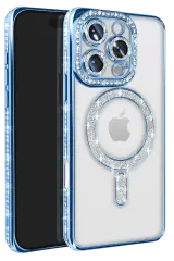 Newface İphone 16 Pro Max Kılıf Joke Simli Magneticsafe Kılıf - Mavi