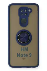 Newface Xiaomi Redmi Note 9 Kılıf Montreal Yüzüklü Silikon Kapak - Lacivert
