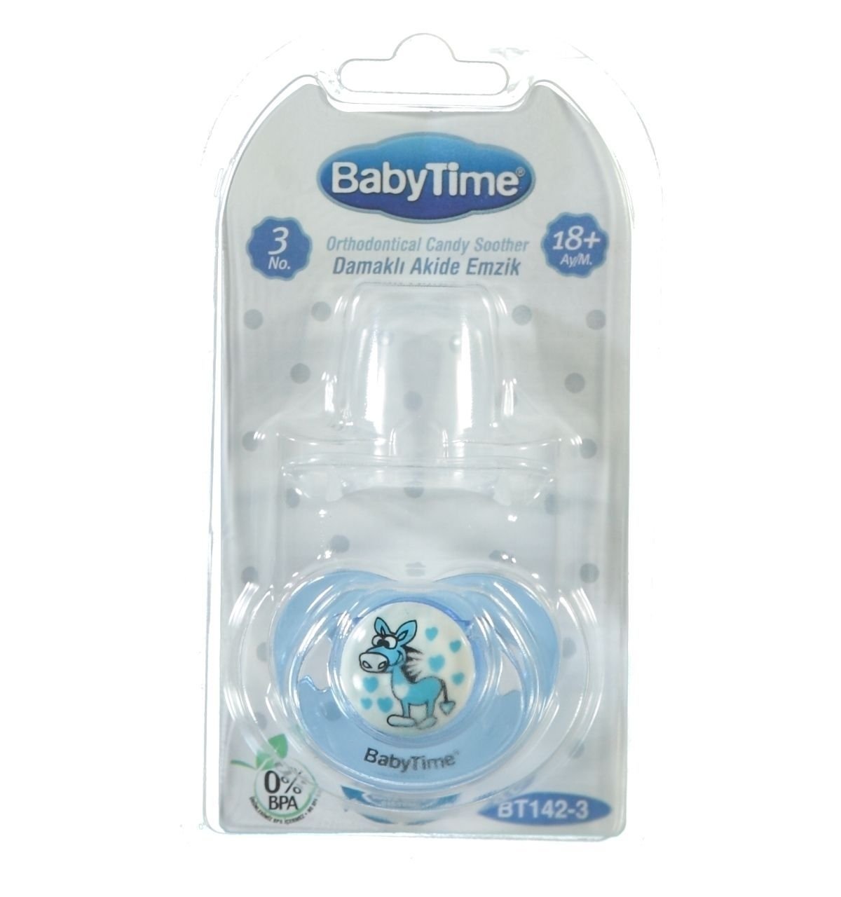 BabyTime BT142 Silikon Damaklı Desenli Emzik No 3 - Mavi