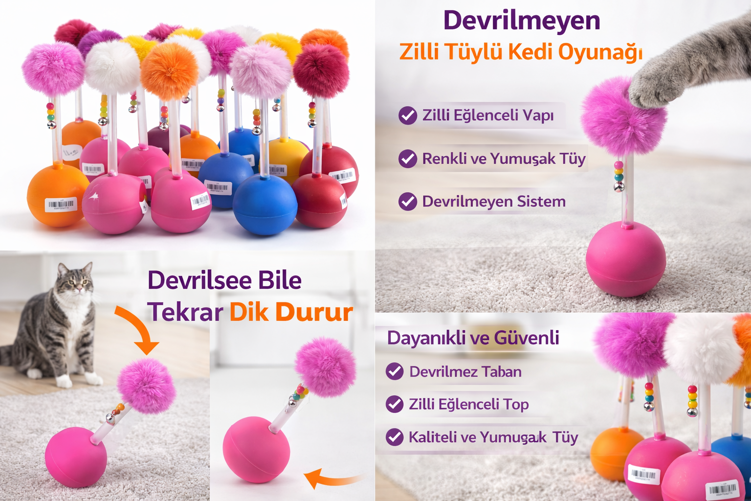 Dev Hacıyatmaz Kedi Oyuncağı XXL 33 CM Tüylü Zilli Oyuncak 1 Adet