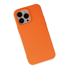 İphone 14 Pro Max Kılıf Nano İçi Kadife Silikon - Turuncu