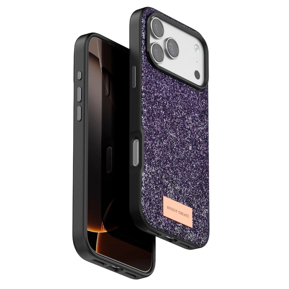Onegif  İphone 17 Pro Max Bright Simli Kapak - Derin Mor