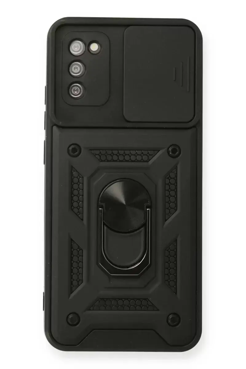 Newface Samsung Galaxy A03s Kılıf Pars Lens Yüzüklü Silikon - Siyah