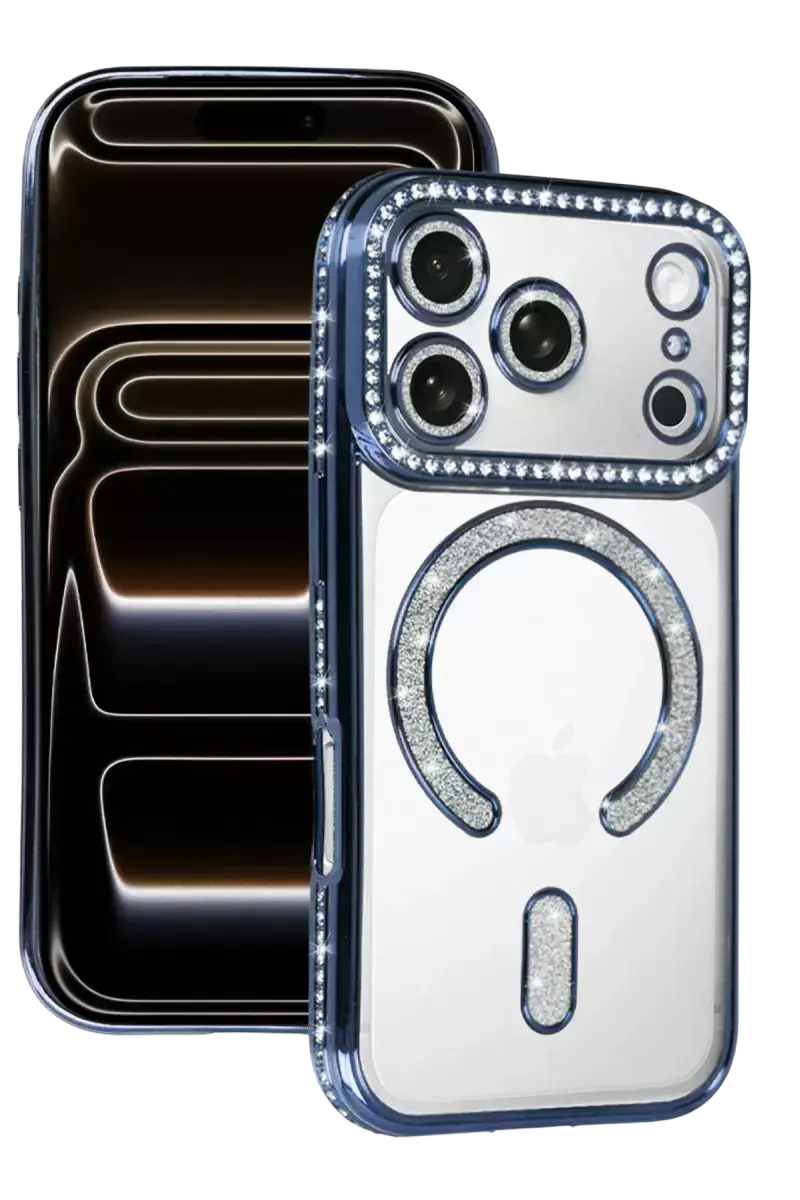Newface Apple İphone 17 Pro Joke Simli Magneticsafe Kılıf - Mavi