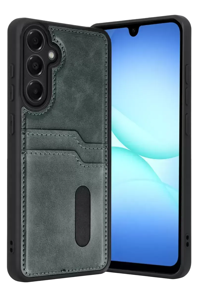 Newface Samsung Galaxy A57 5g Sara Kartvizitli Deri Kılıf - Yeşil