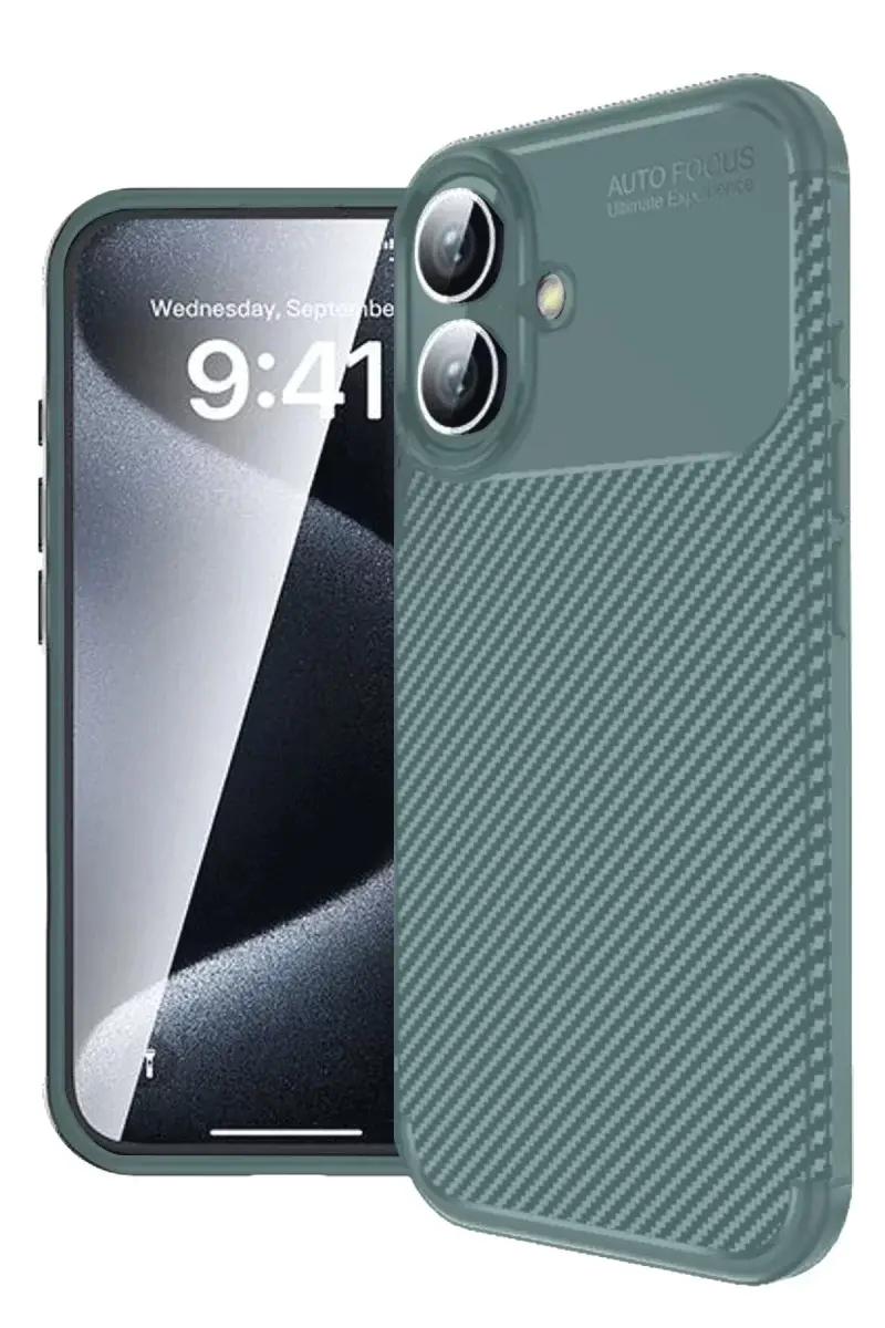Newface İphone 16 Kılıf Auto Focus Karbon Kapak - Koyu Yeşil