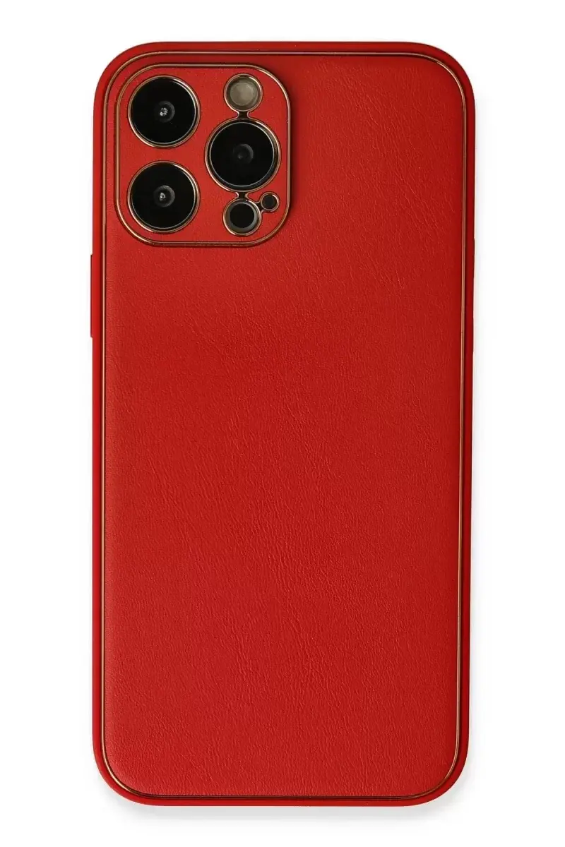 Newface İphone 13 Pro Kılıf Coco Deri Silikon Kapak - Kırmızı
