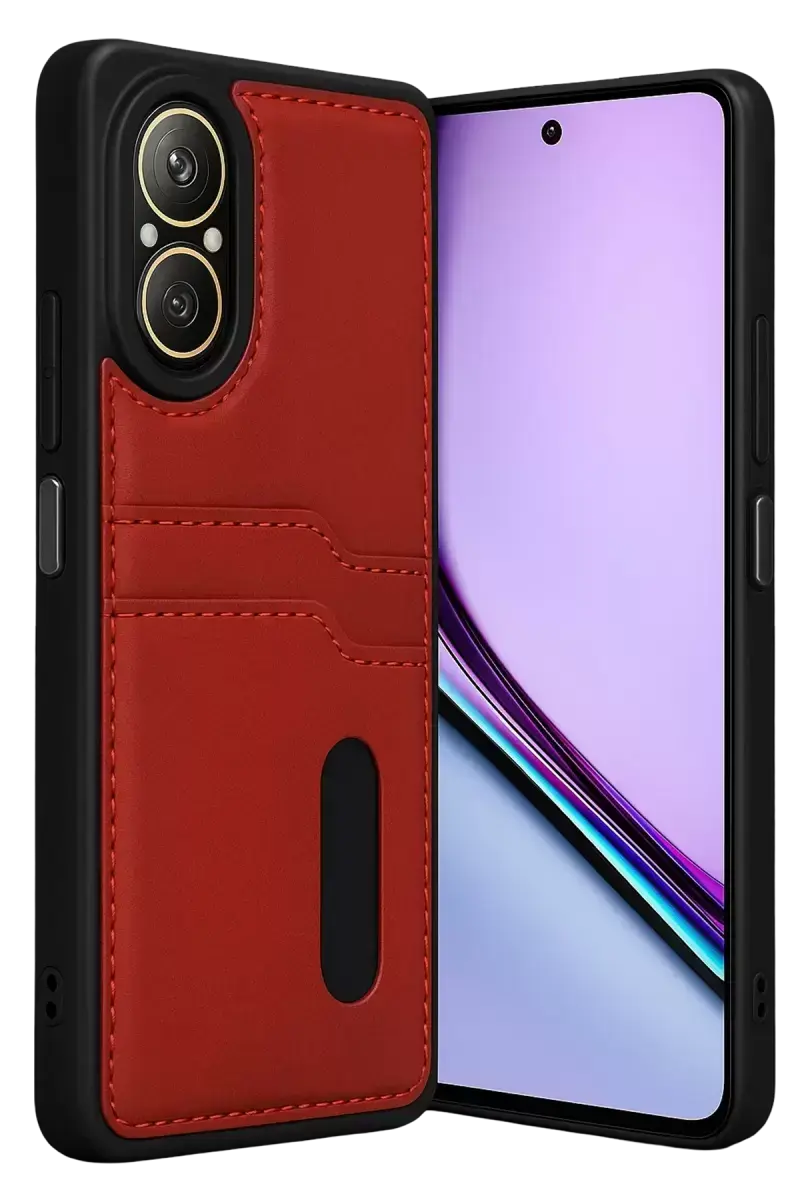 Newface Realme 12 Lite Kılıf Sara Kartvizitli Deri Kılıf - Kırmızı