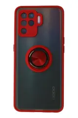 Newface Oppo Reno 5 Lite Kılıf Montreal Yüzüklü Silikon Kapak - Kırmızı