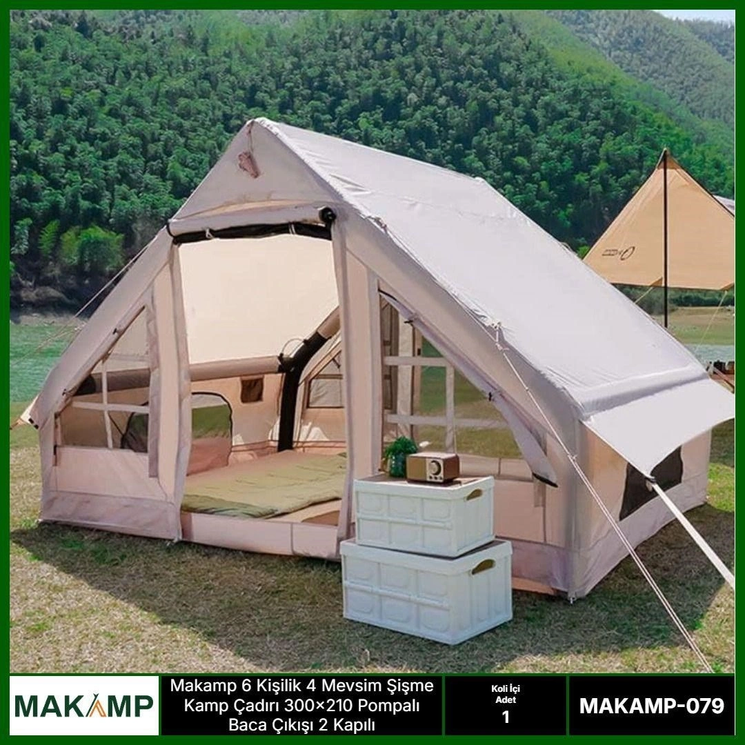 6 Kişilik 4 Mevsim 2 Kapılı Tavan Pencereli  Şişme Çadır 300*210*200cm