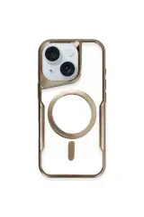 Newface İphone 15 Plus Kılıf Boyi Magsafe Silikon Kapak - Kahverengi