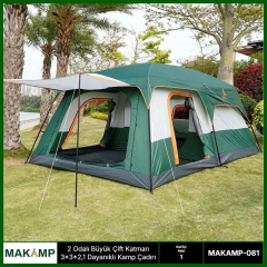 2 Odalı Büyük Çift Katman 3*3*2,1 Dayanıklı Kamp Çadırı