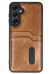 Newface Samsung Galaxy A56 Kılıf Sara Kartvizitli Deri Kılıf - Taba