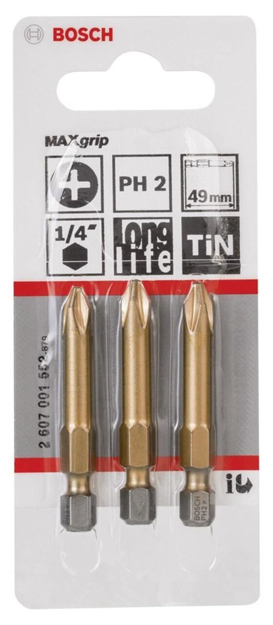 Bosch Bits Uç Max Grip PH2 49 mm 3'lü