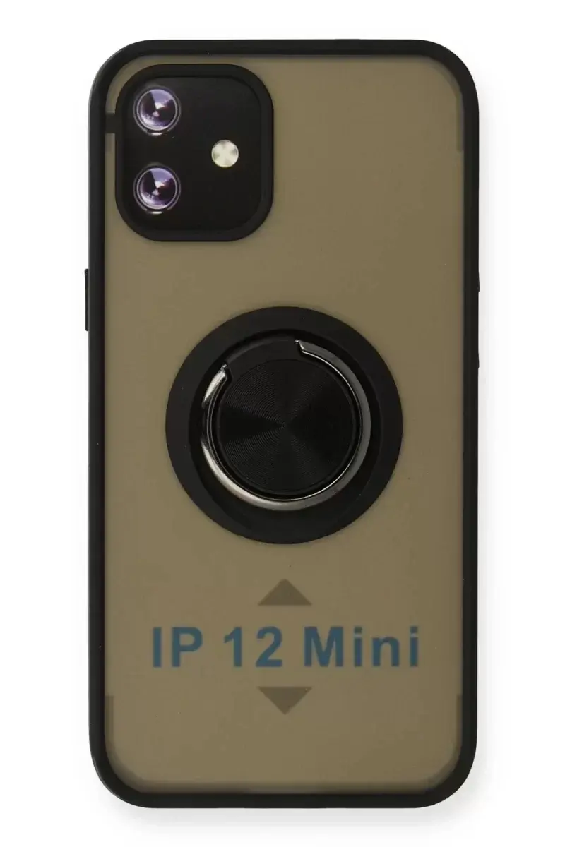 Newface İphone 12 Kılıf Montreal Yüzüklü Silikon Kapak - Siyah