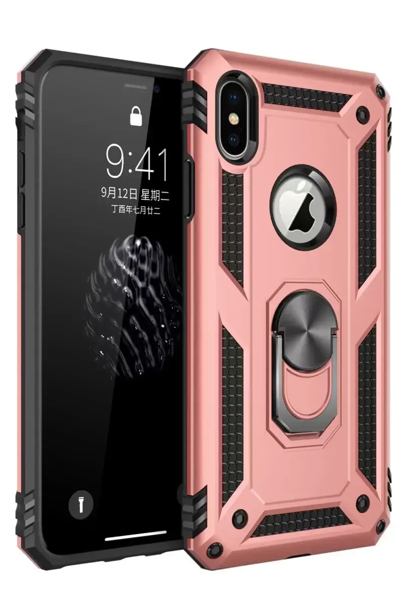 Newface Apple İphone X Kılıf Sofya Yüzüklü Silikon Kapak - Rose