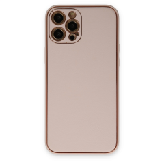 İphone 12 Pro Max Kılıf Coco Deri Silikon Kapak - Pudra