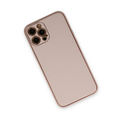İphone 12 Pro Max Kılıf Coco Deri Silikon Kapak - Pudra