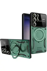Newface Samsung Galaxy S25 Ultra Kılıf Joy Lens Standlı Kapak - Koyu Yeşil
