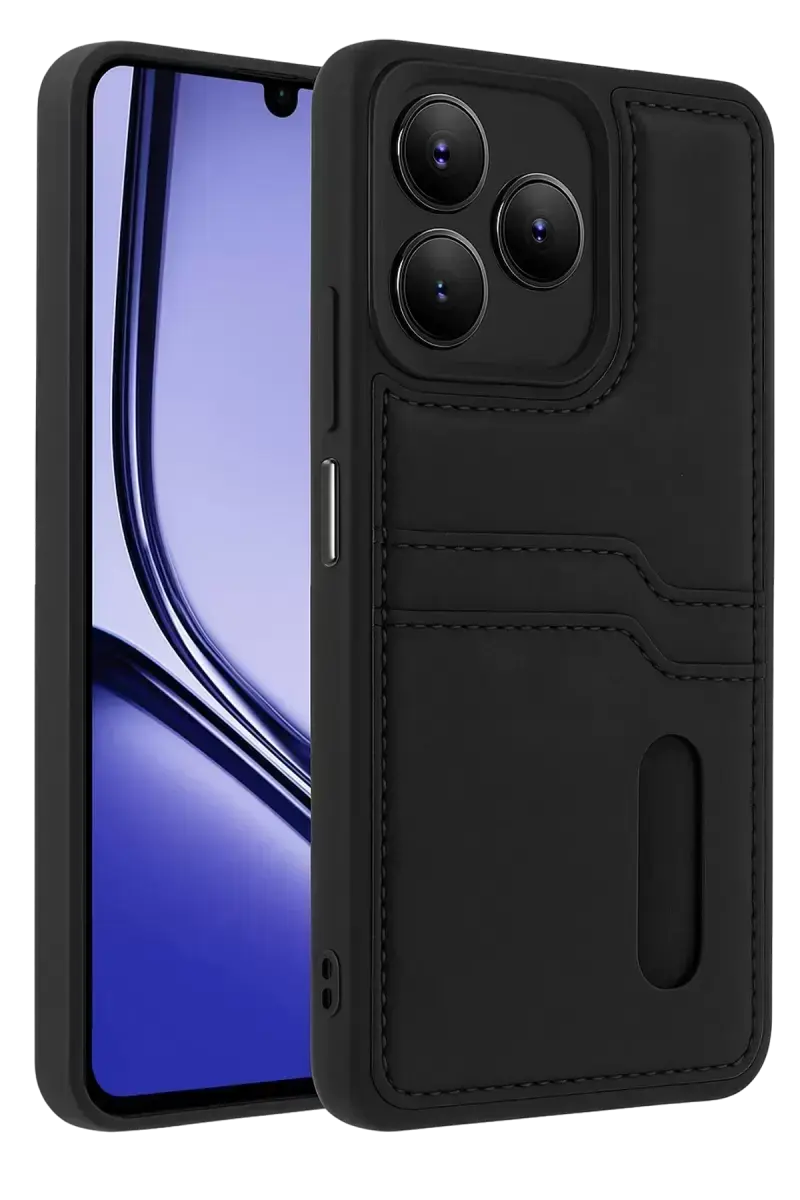 Newface Realme Note 50 4g Kılıf Sara Kartvizitli Deri Kılıf - Siyah