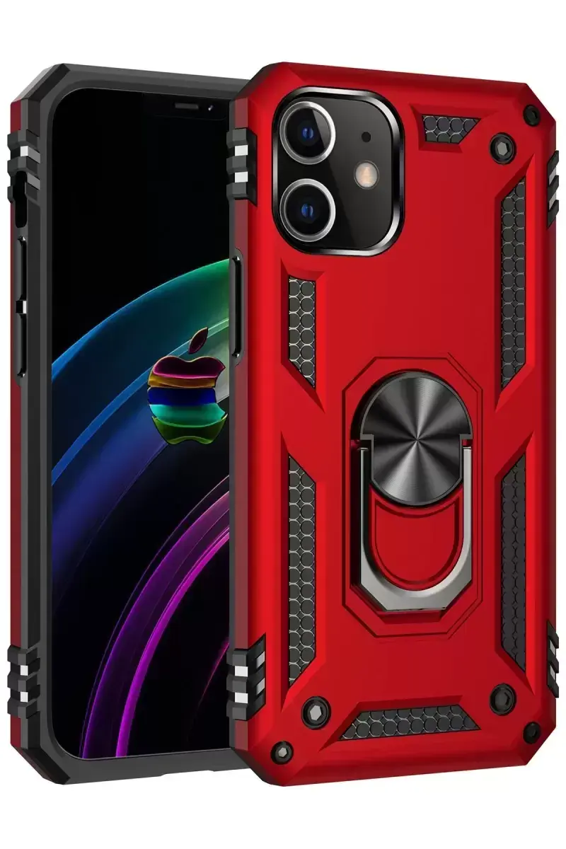Newface İphone 12 Kılıf Sofya Yüzüklü Silikon Kapak - Kırmızı