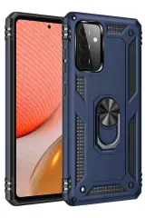 Newface Samsung Galaxy A72 Kılıf Sofya Yüzüklü Silikon Kapak - Lacivert