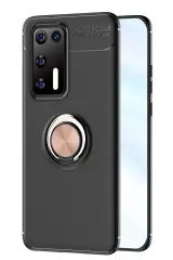 Newface Huawei P40 Kılıf Range Yüzüklü Silikon - Siyah-gold