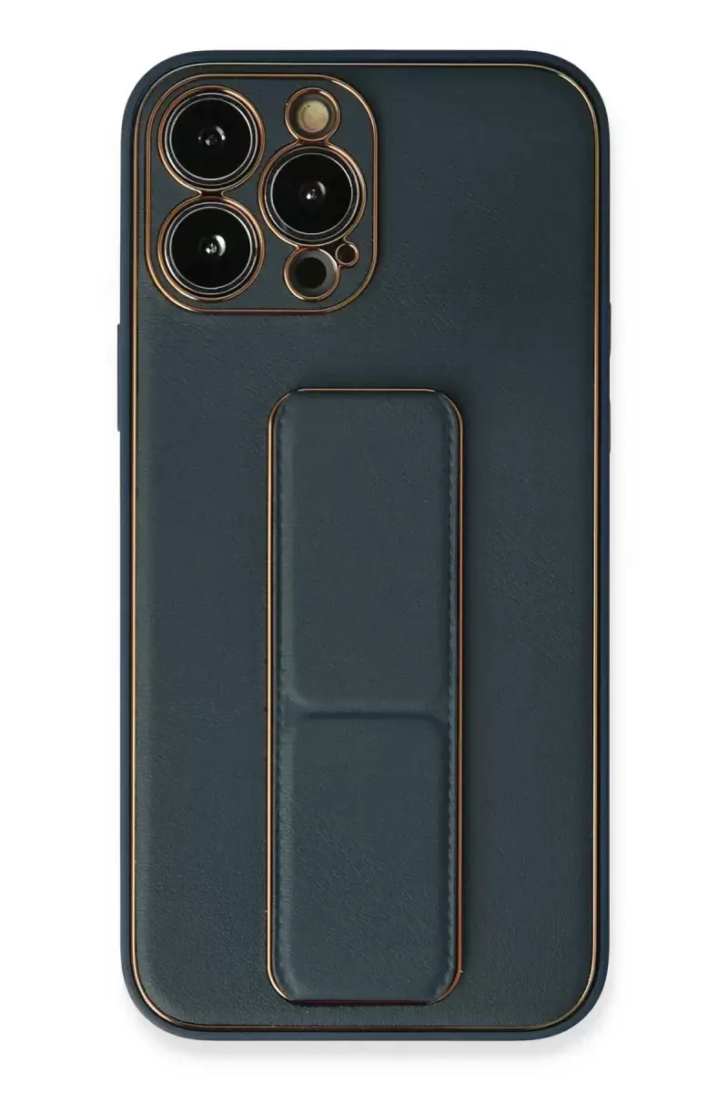 Newface Apple İphone 13 Pro Kılıf Coco Deri Standlı Kapak - Mavi