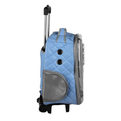 Markapet Deri İşlemeli Tekerlekli Kedi Köpek Taşıma Çantası 25x35x40 cm Mavi