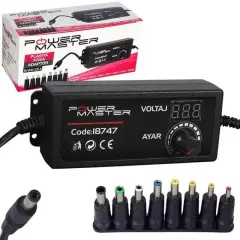 Powermaster Pm-18747 3 Volt - 24 Volt - 2 Amper Çok Uçlu Dijital Ekranlı Ayarlı Kademeli Adaptör
