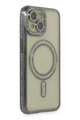Newface Apple İphone 14 Kılıf Joke Simli Magneticsafe Kılıf - Gri