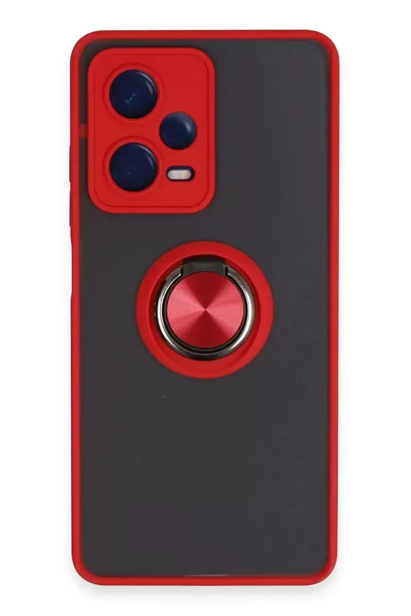 Newface Xiaomi Redmi Note 12 5g Kılıf Montreal Yüzüklü Silikon Kapak - Kırmızı