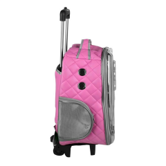 Markapet Deri İşlemeli Tekerlekli Kedi Köpek Taşıma Çantası 25x35x40 cm Koyu Pembe